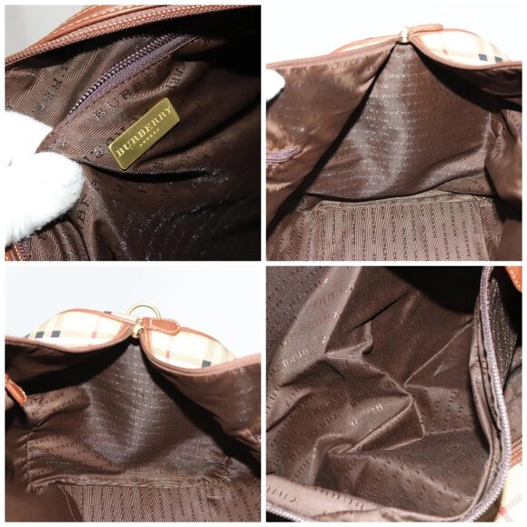 BURBERRY Nova Check Boston Bag PVC Beige Gold Auth 119095 - Picture 16 of 16